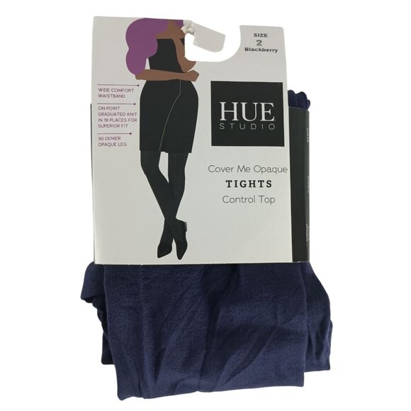 Hue Studio Women's 90D Opaque Control Top Tights Blackberry Sz. 2 - Picture 1 of 3